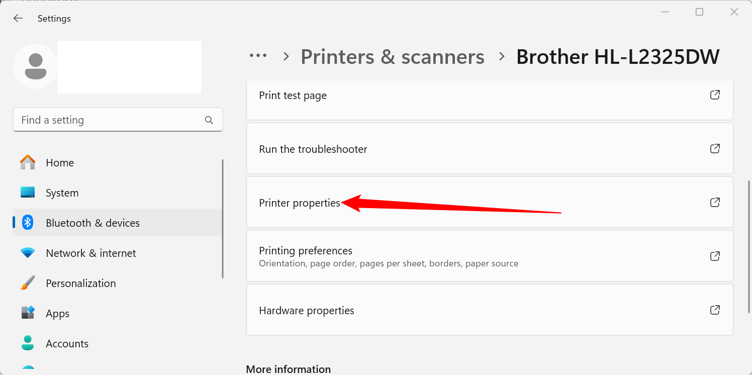 Click or tap 'Printer Properties.'