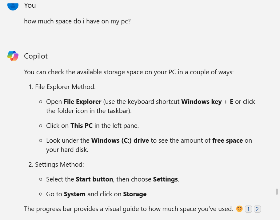 A conversation with Microsoft Copilot about storage space