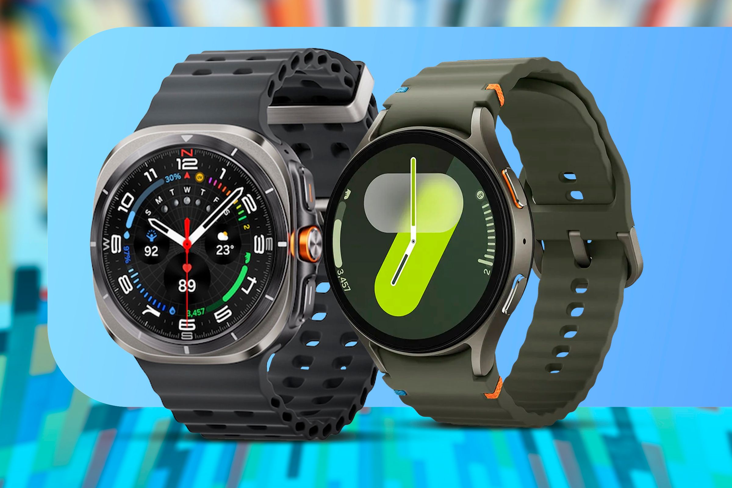 A Galaxy Watch Ultra next to a Galaxy Watch 7.-1