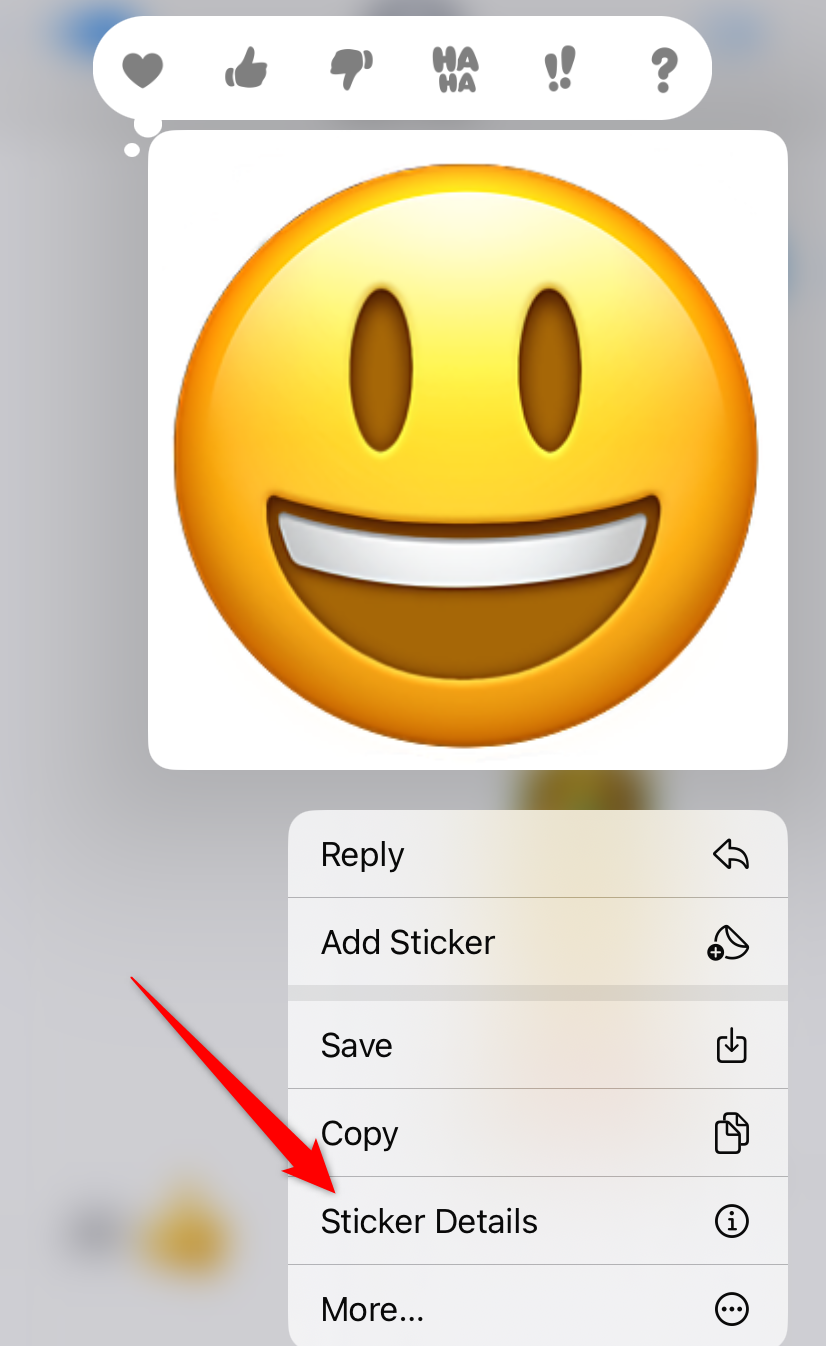 A smiley face sticker with the options beneath it