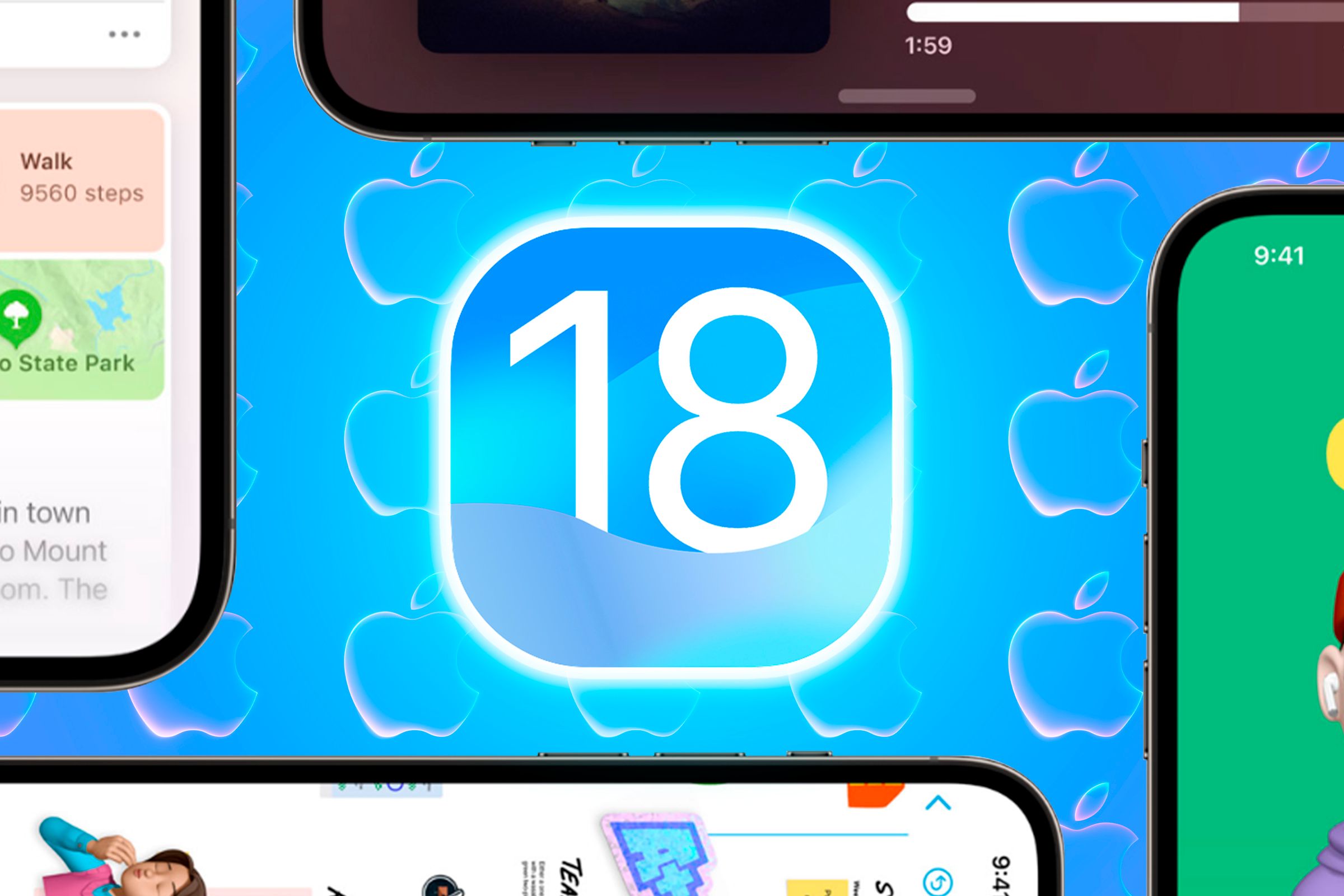 An IOS 18 icon surrounded by some iPhones.