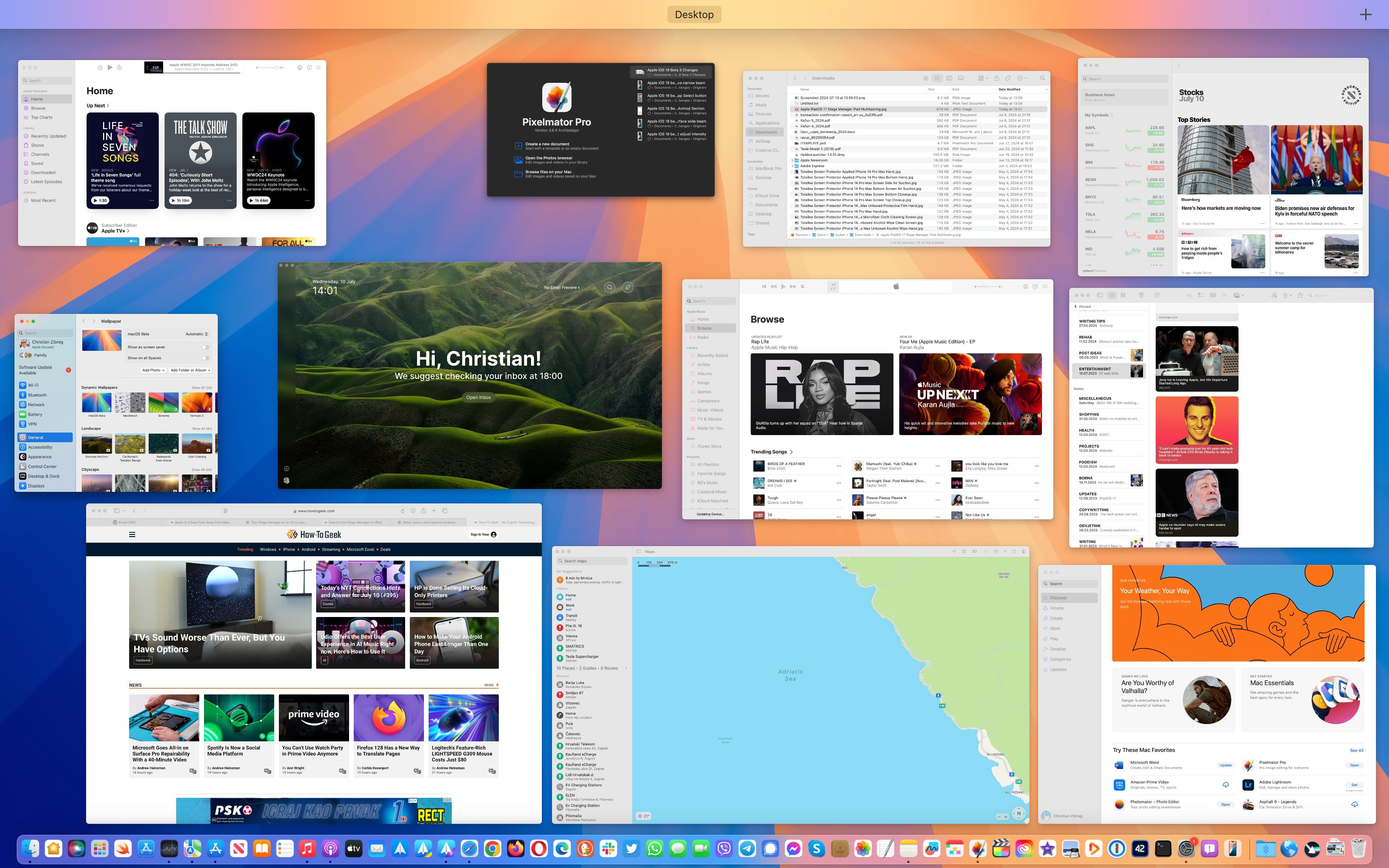 Using the App Expose multitasking feature in macOS Sequoia to get an overview of all open app windows.