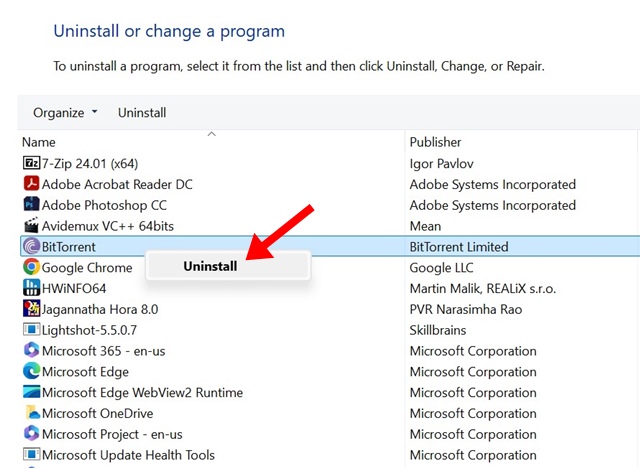 Reinstall the BitTorrent client