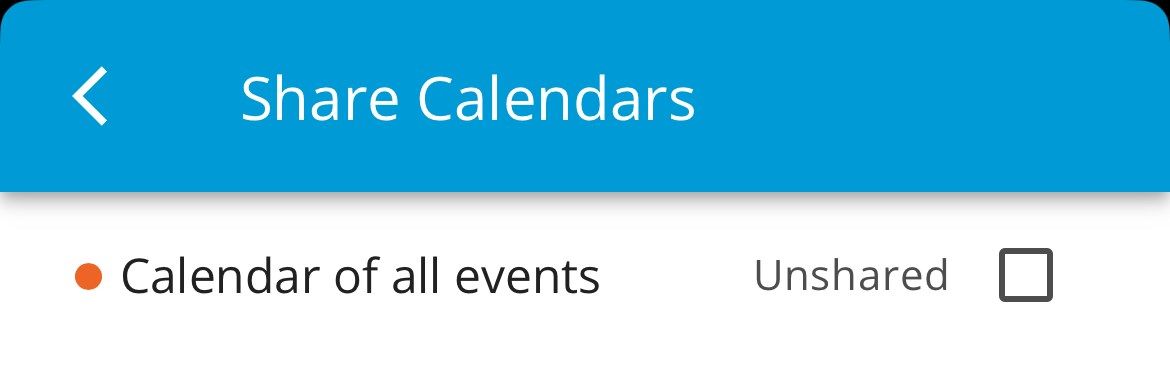 The Calendar Of All Events option in Cozi's Share Calendars menu.