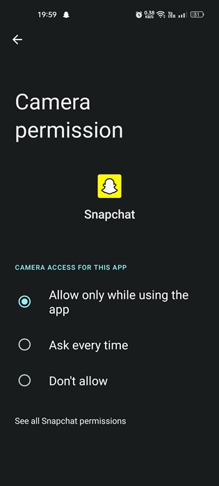 Allow the Camera Permissions