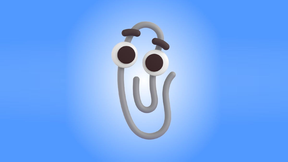 Clippy, a paperclip with googly eyes and eyebrows