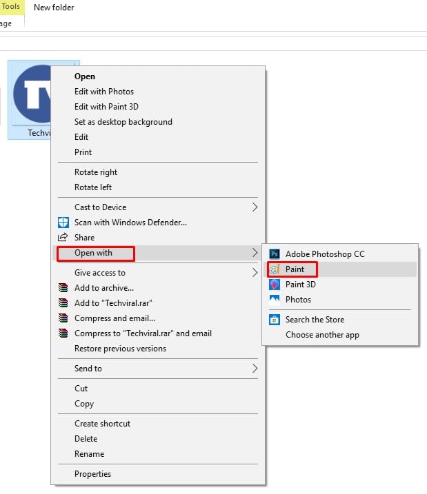 select 'Open with Paint'