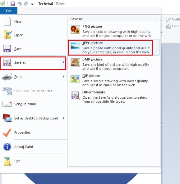 Choose 'JPEG Picture' as the 'Save As' type