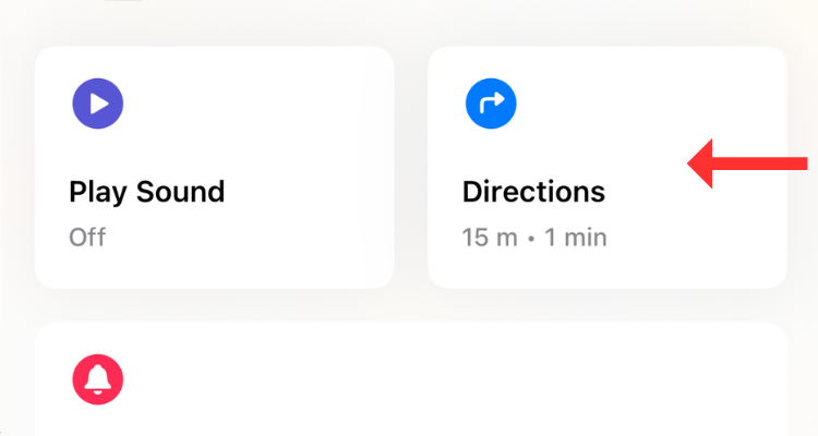 Screenshot of the Directions option in Apple's Find My app.