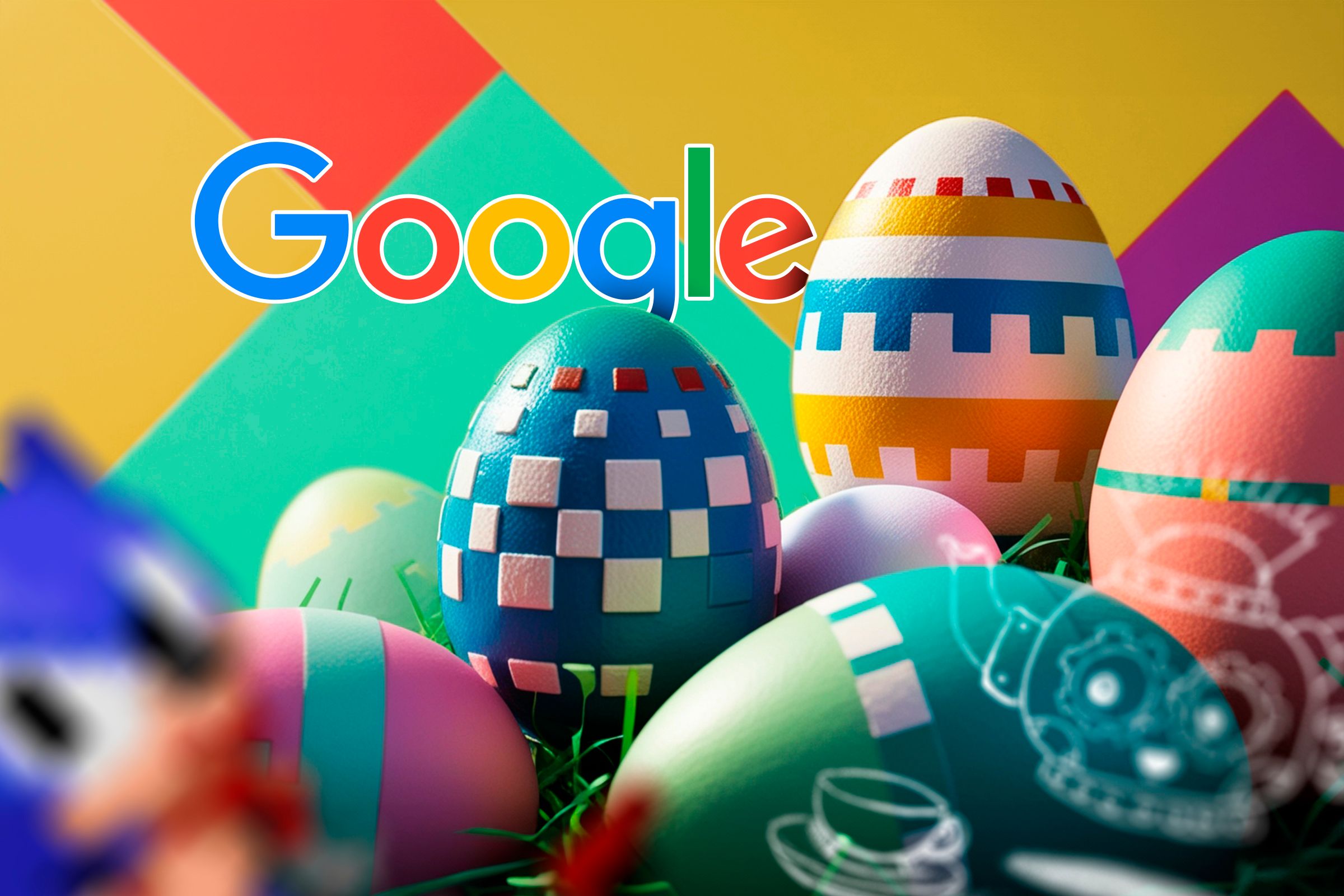 Some Easter eggs and Google's logo.