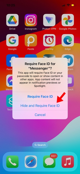 Hide and Require Face ID