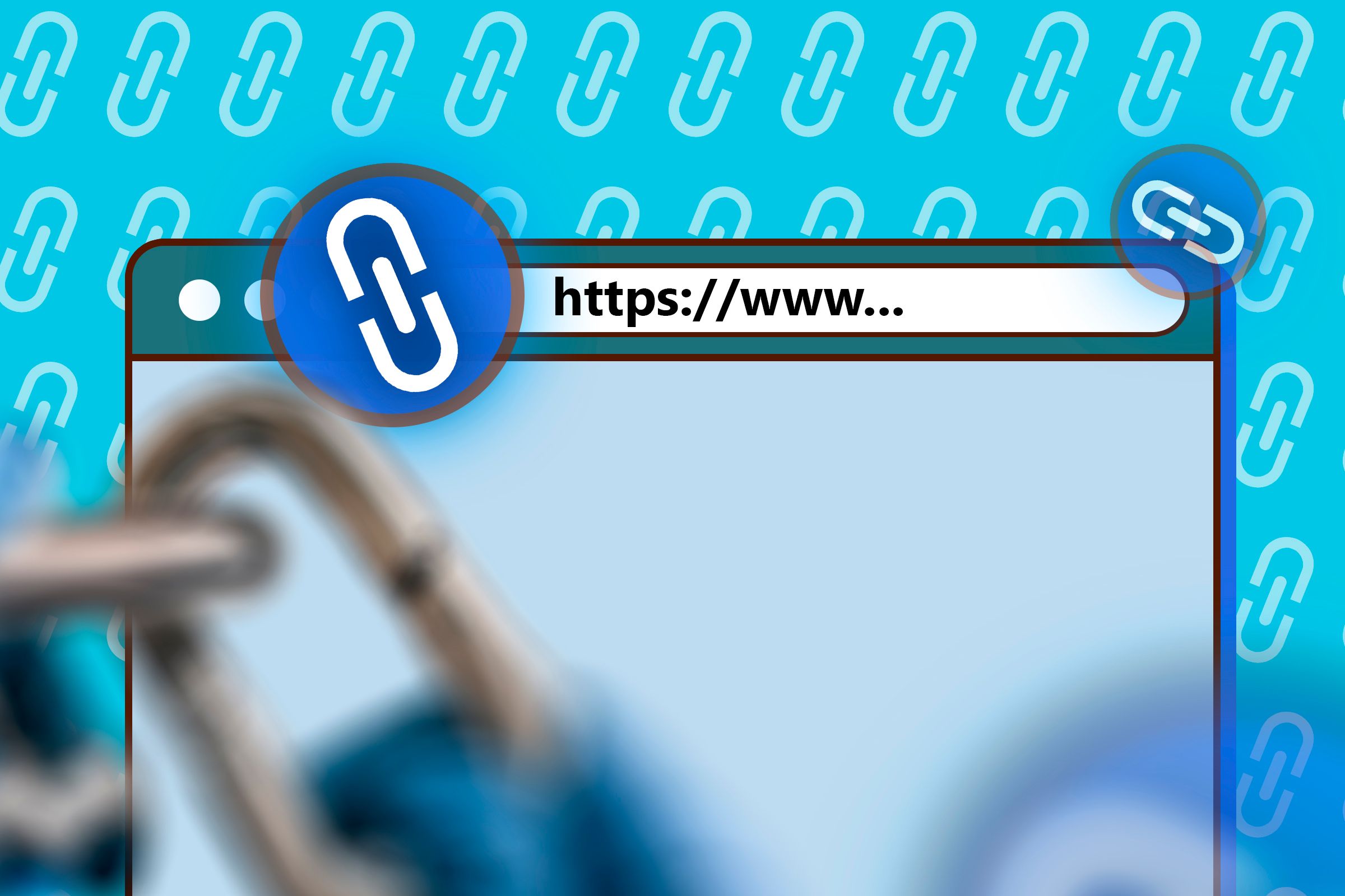 Illustration of a browser with a link icon.