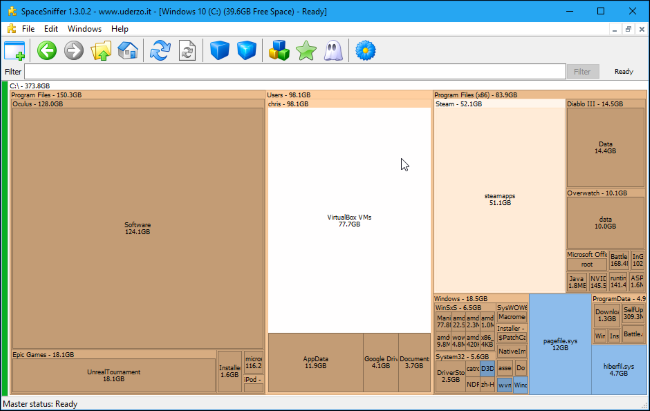 SpaceSniffer is similar to WinDirStat, but has a less colorful interface.