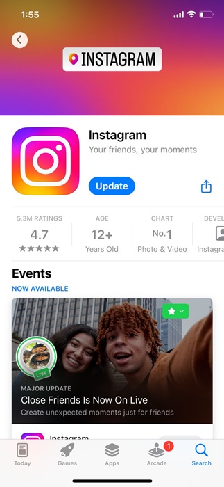 update the Instagram app