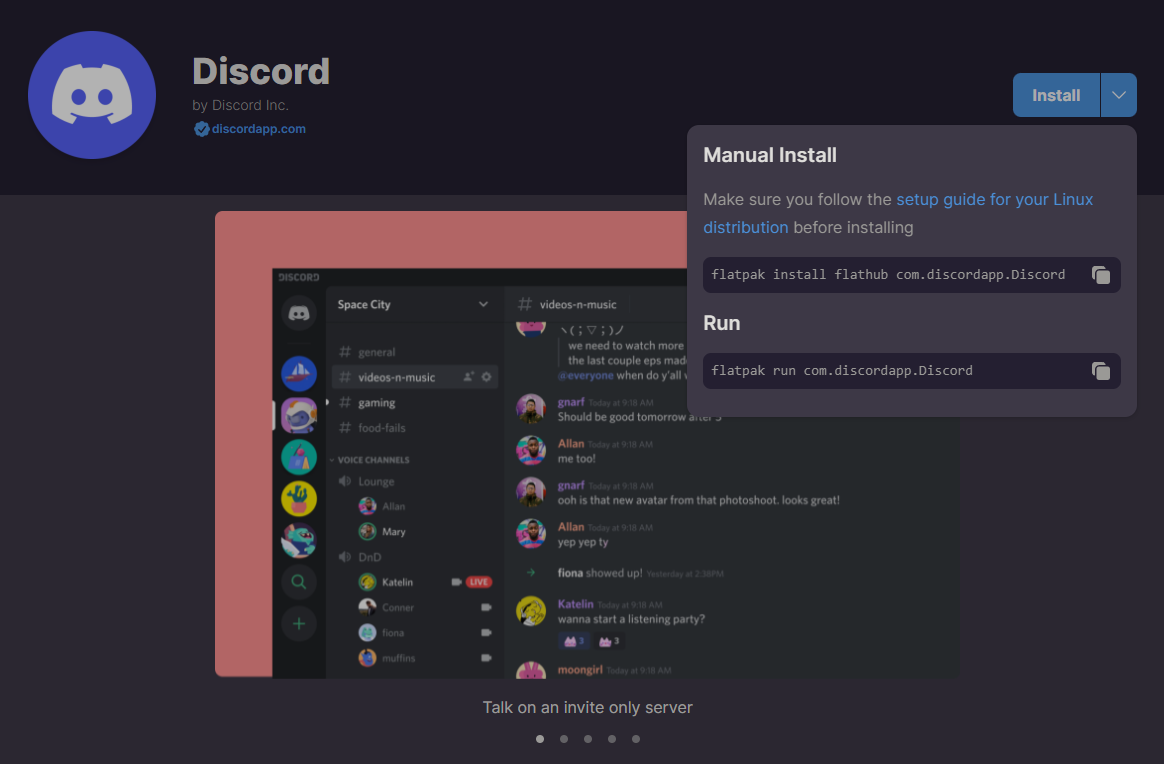 Installing Discord from Flathub the flatpak store