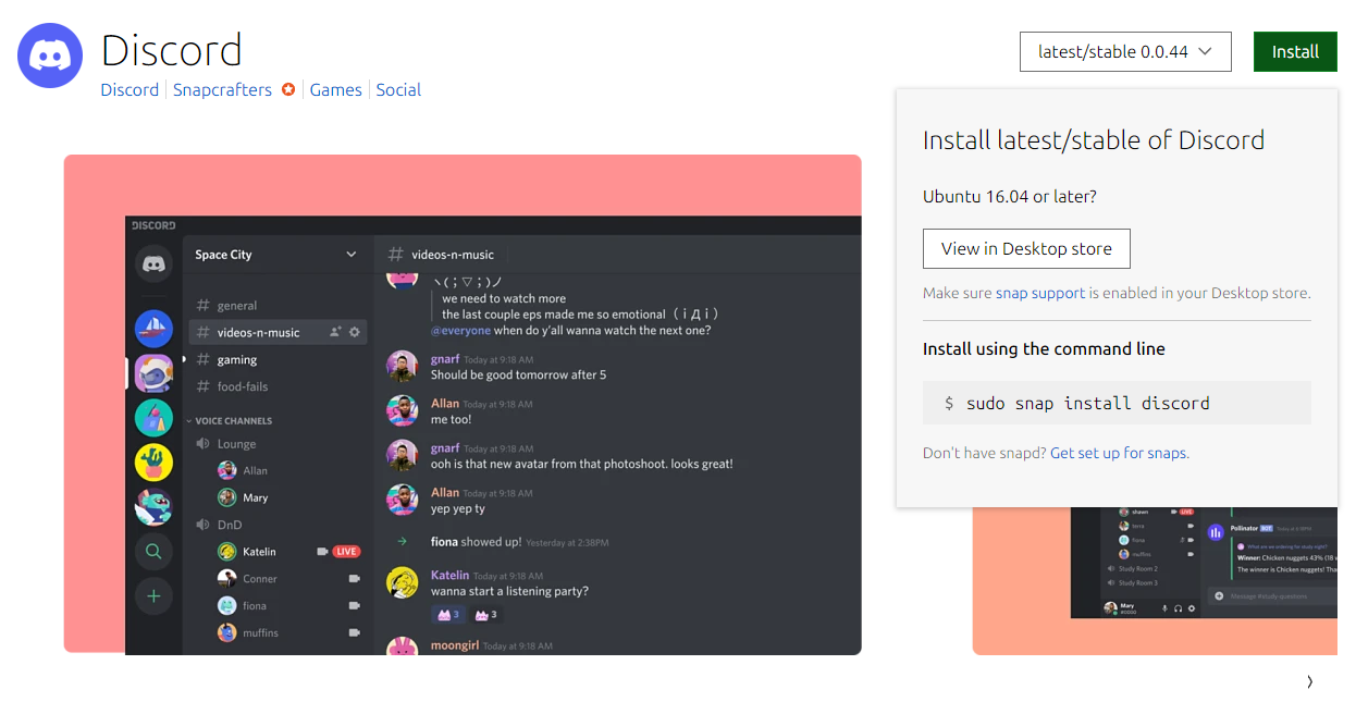 Installing Discord from the Snap Store