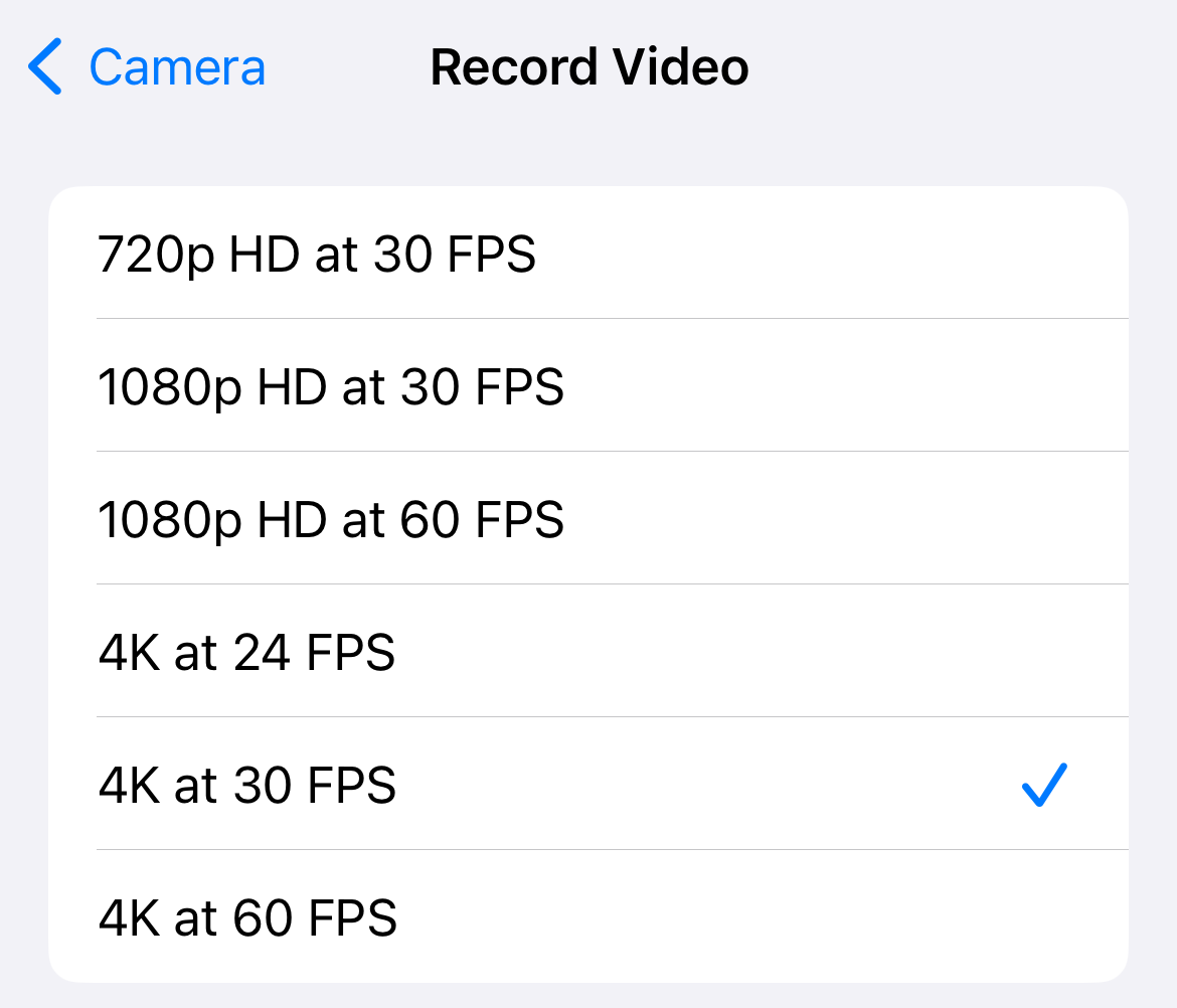 Choose iPhone video resolution.