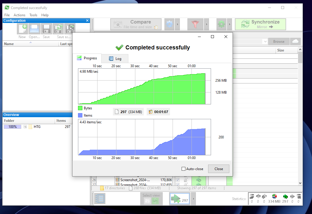 Files synced successfully using FreeFileSync.