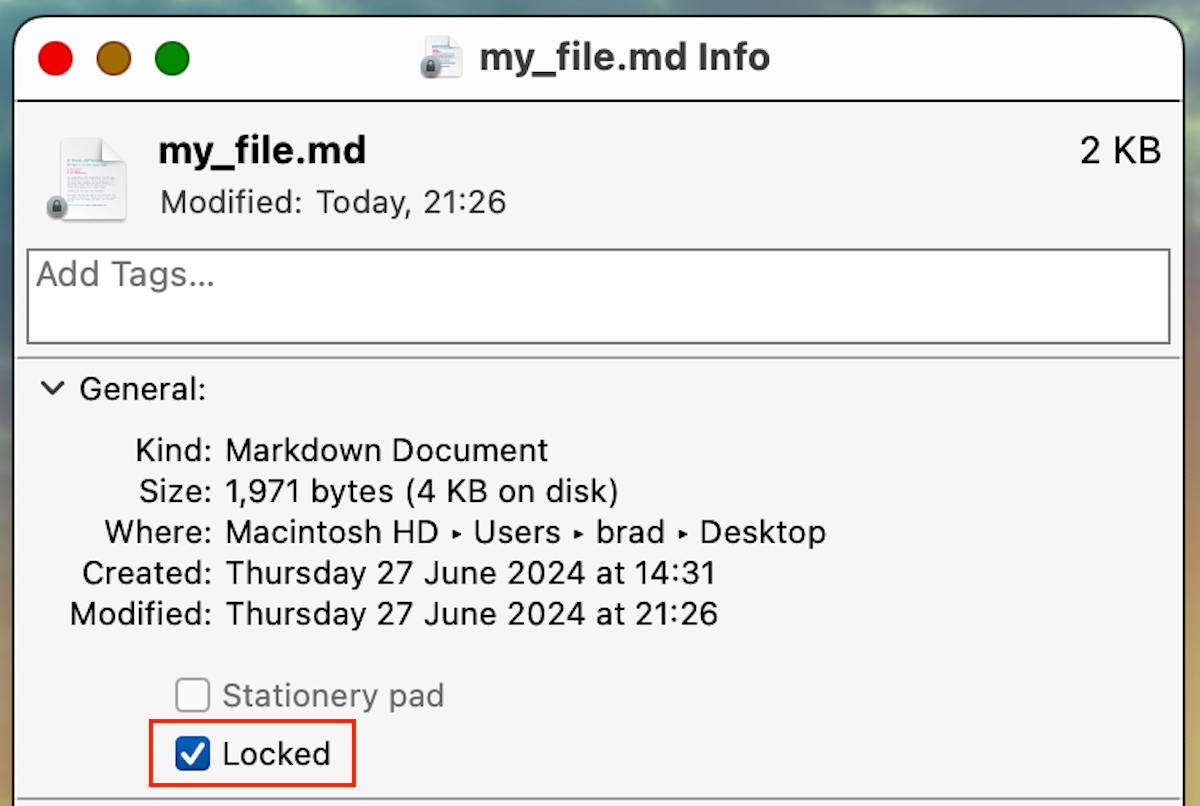 Locking a file in MacOS.