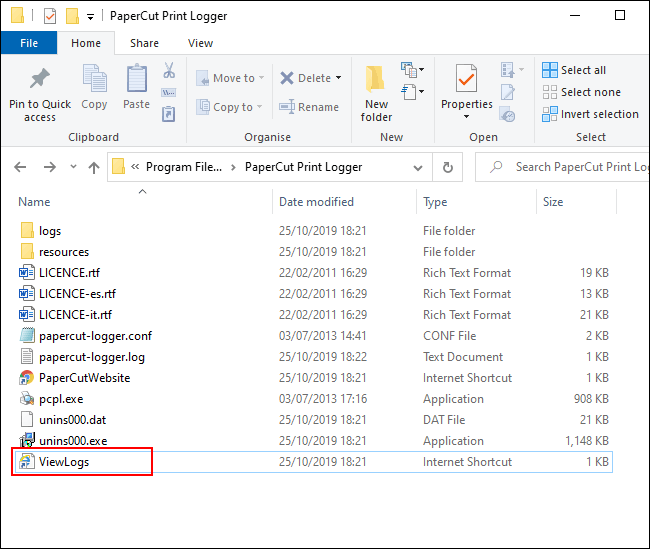 In the PaperCut installation directory, double-click the ViewLogs shortcut