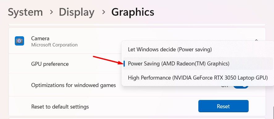 Power Saving option in the Settings app.