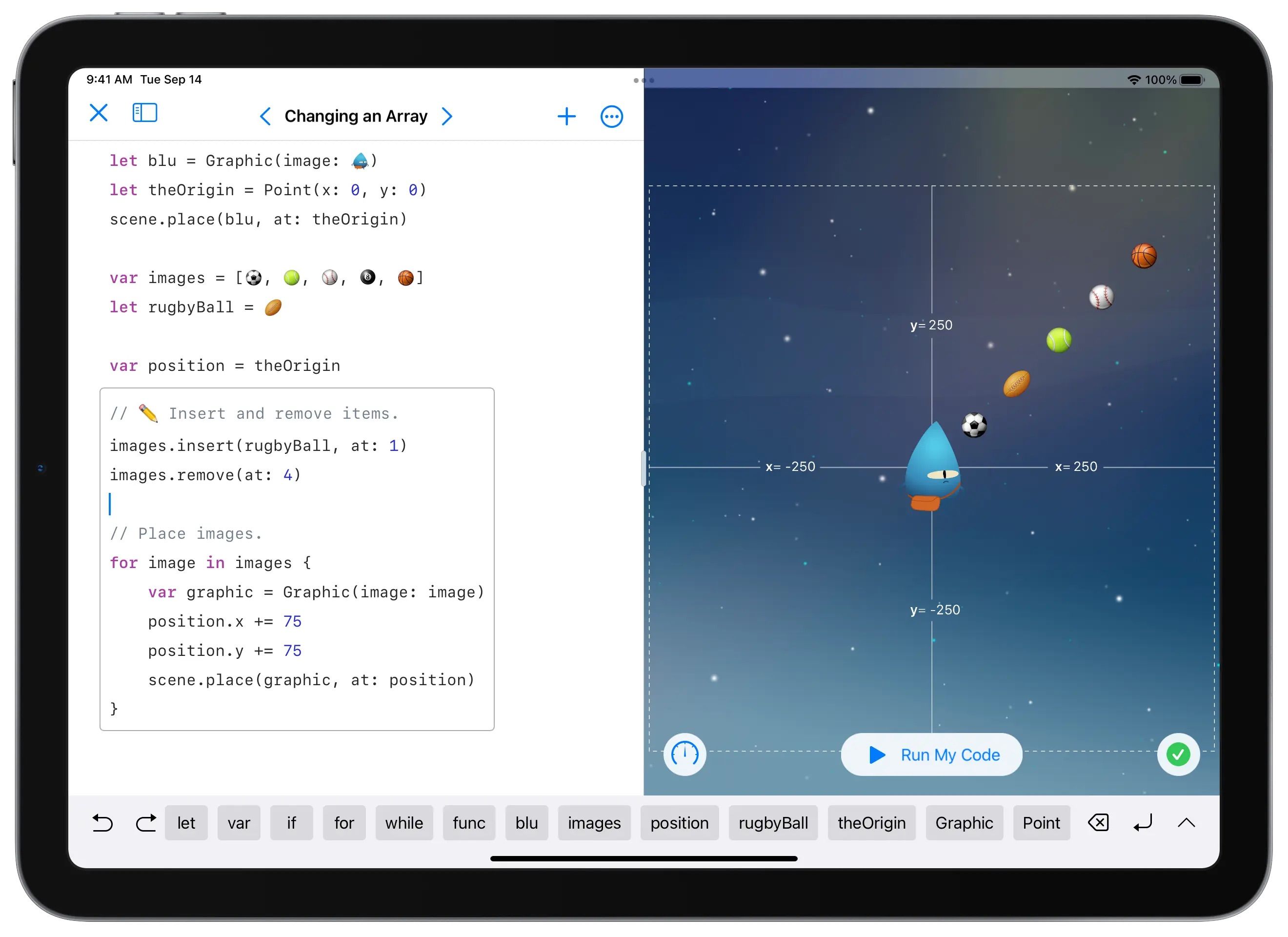 Swift Playgrounds running on iPad.