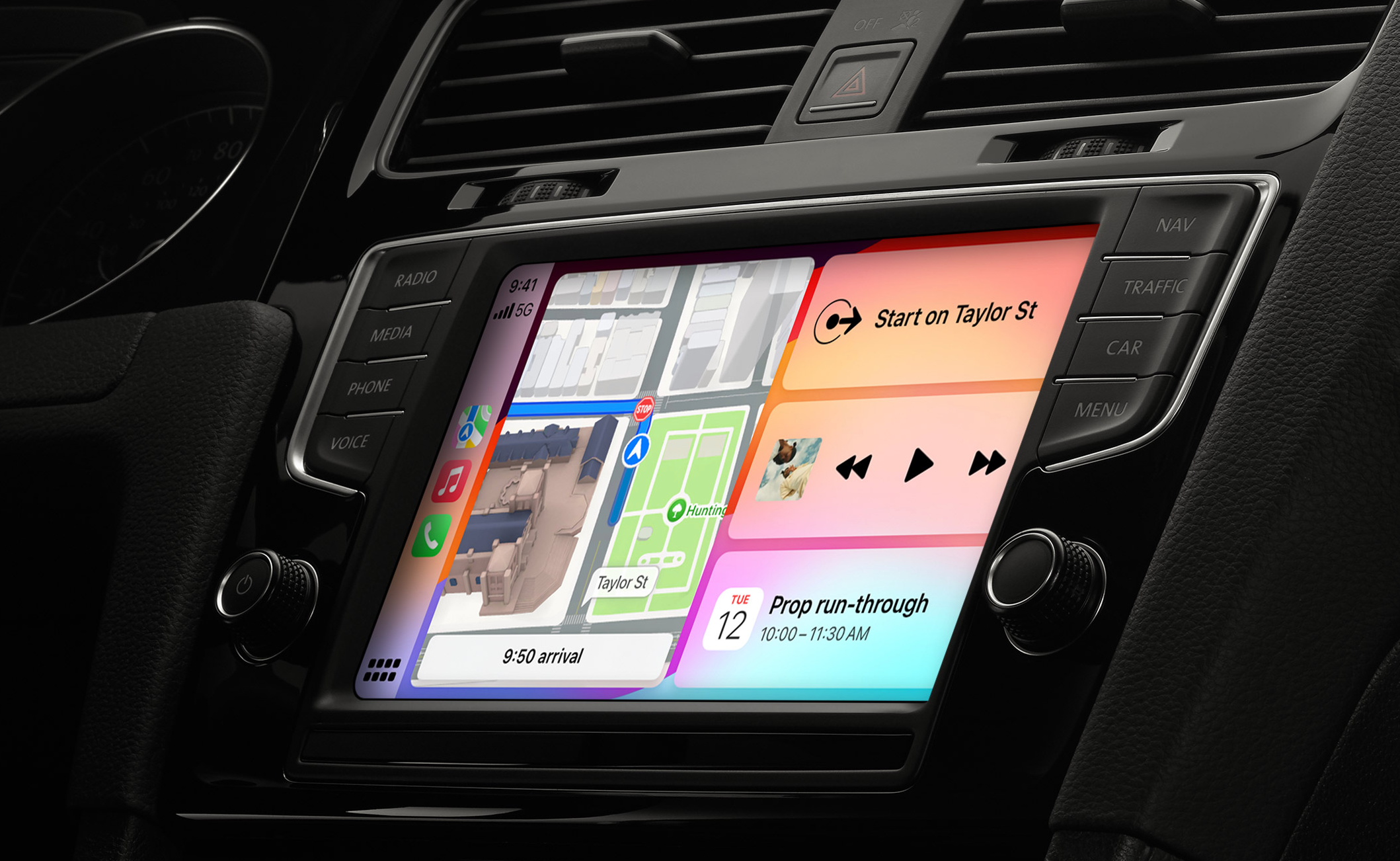 CarPlay activated on car's internal display.