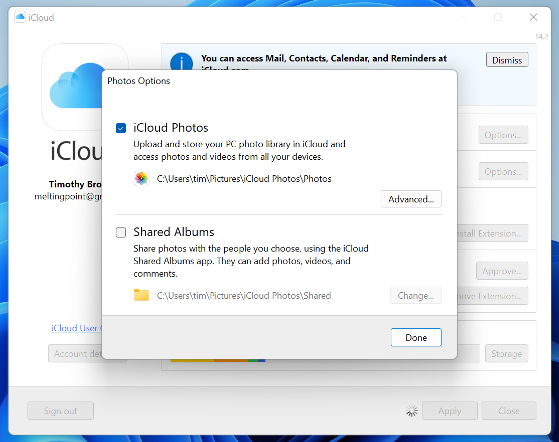 Enabling iCloud Photos in iCloud for Windows.