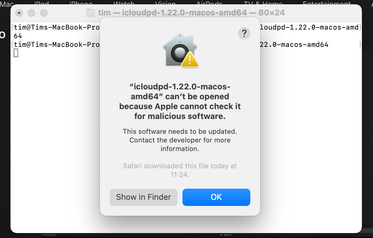 Running iCloud Photos Downloader CLI tool on macOS.