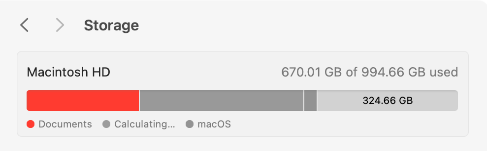 Checking remaining storage on macOS.