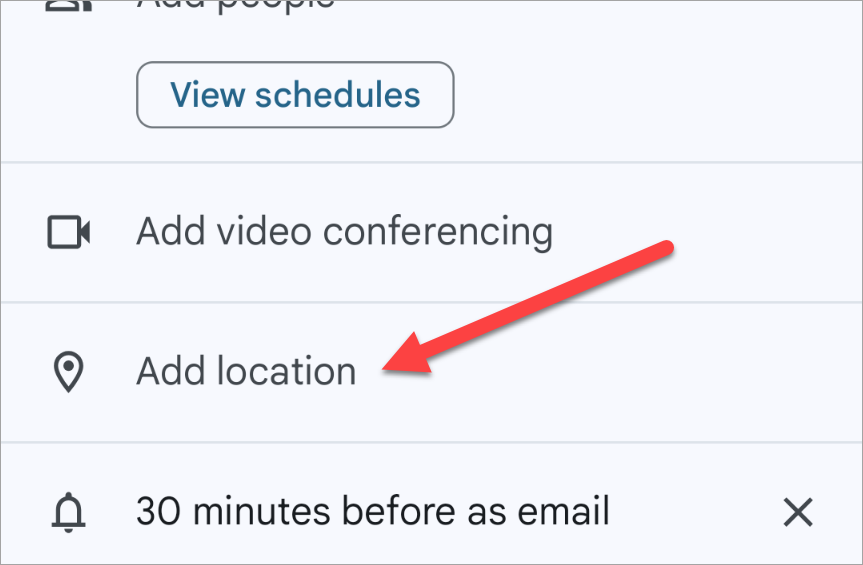 Add a location to Google Calendar event