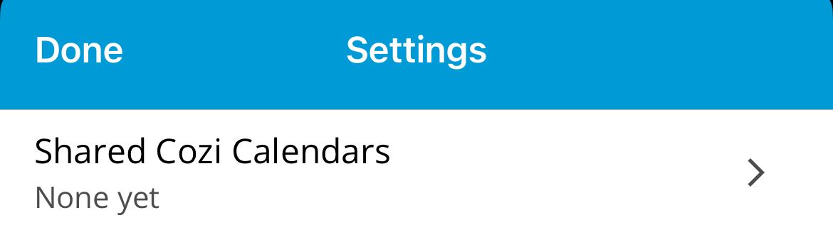 The Shared Cozi Calendars option in the Cozi app.