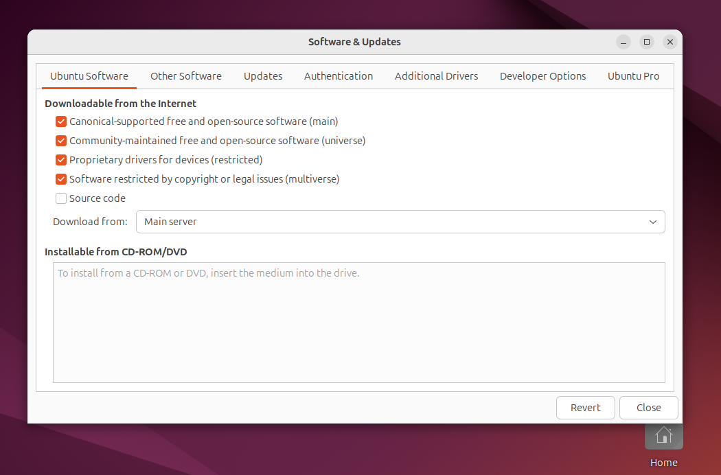 Software source list on Ubuntu displayed in the update manager