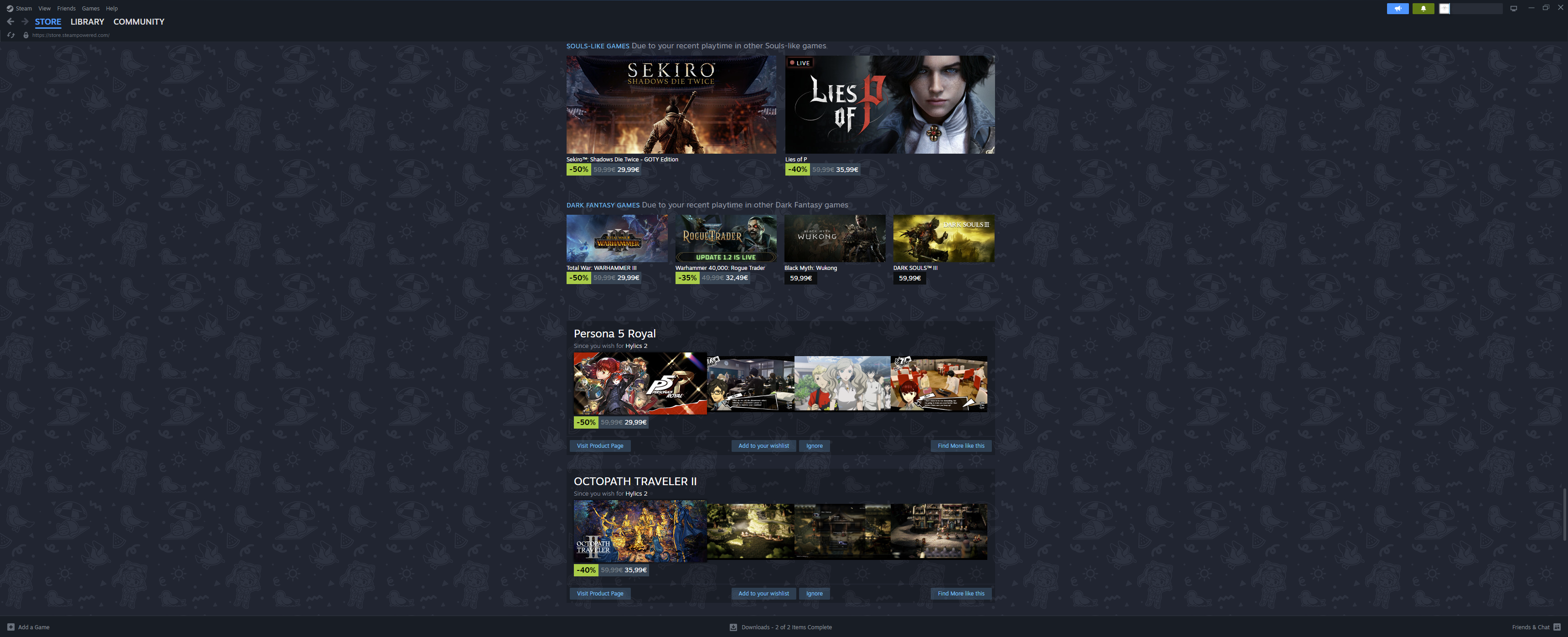 Steam Store layout on an ultrawide monitor.