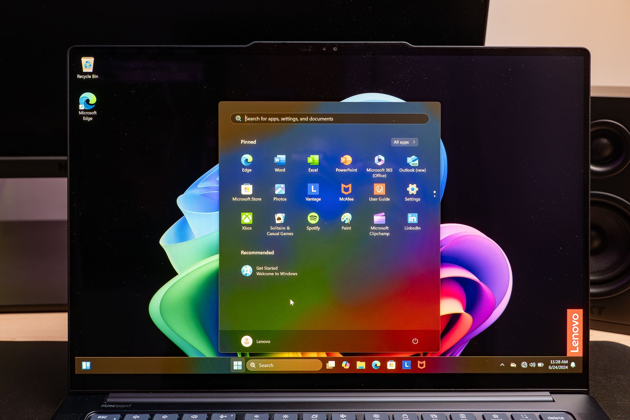 The start menu on the Lenovo Yoga Slim 7x