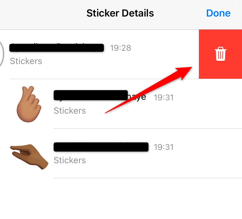 The 'sticker details' menu in iMessage with an option to delete a sticker