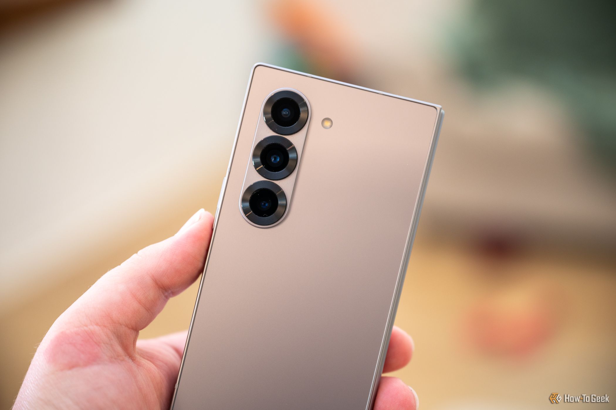 Three rear cameras on the back of the Samsung Galaxy Z Fold 6