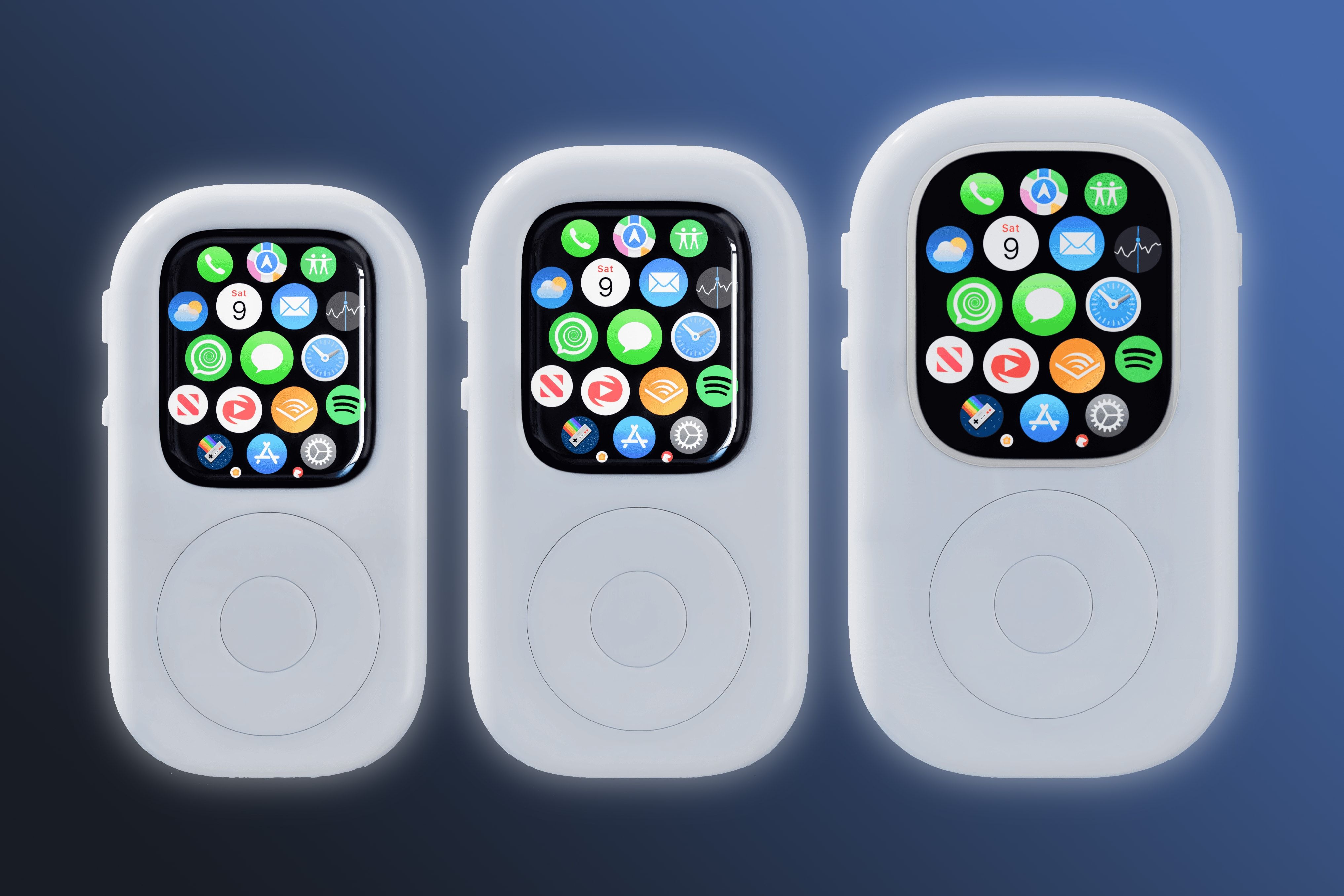 Three sizes of the TinyPod Apple Watch silicone case.