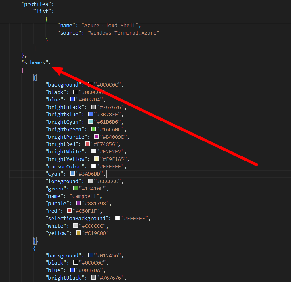 Windows Terminal JSON color schemes