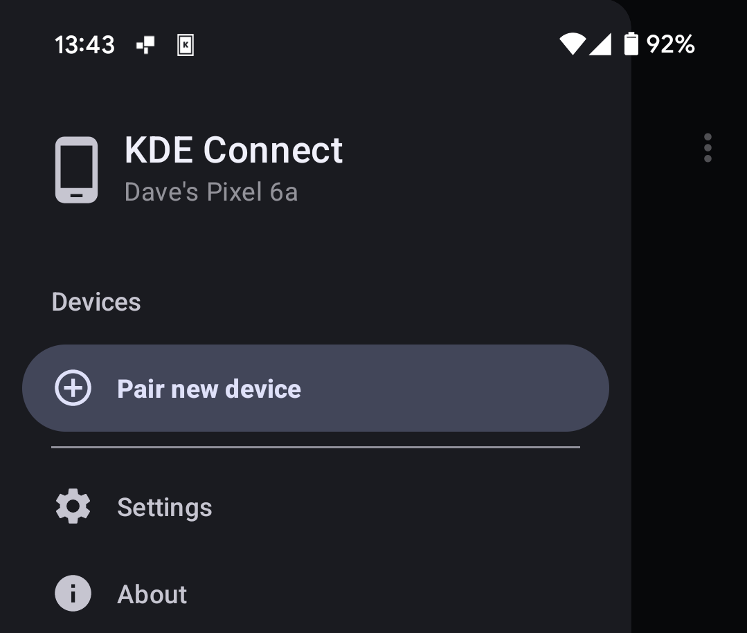 The Pair New Device option in the KDE Connect Android app.