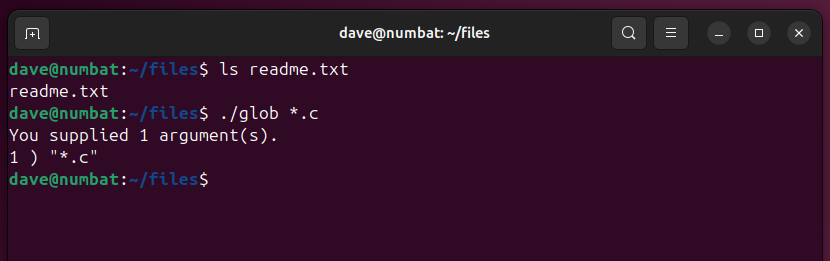 Using the example program with a command parameter of *.c, without a C in the same directory.