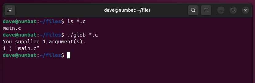 Using the example program with a command parameter of *.c, with a C in the same directory.