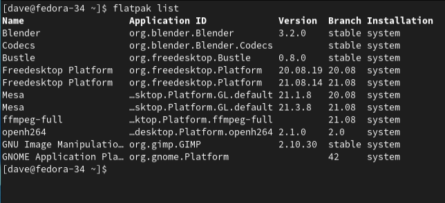 listing installed apps with flatpak