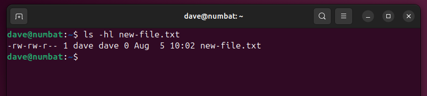 Checking the newly created file actually exists, with ls on the Linux command line.