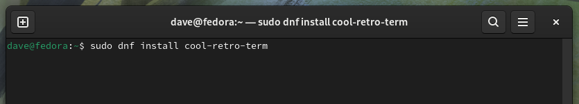 Installing cool-retro-term on Fedora, in a terminal window.