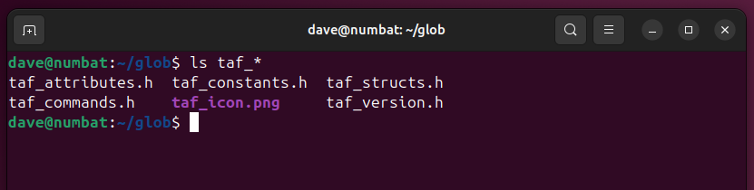 Using ls in a terminal window, to select files that start with taf_.