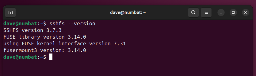 Using the --version option to discover the version of SSHFS.