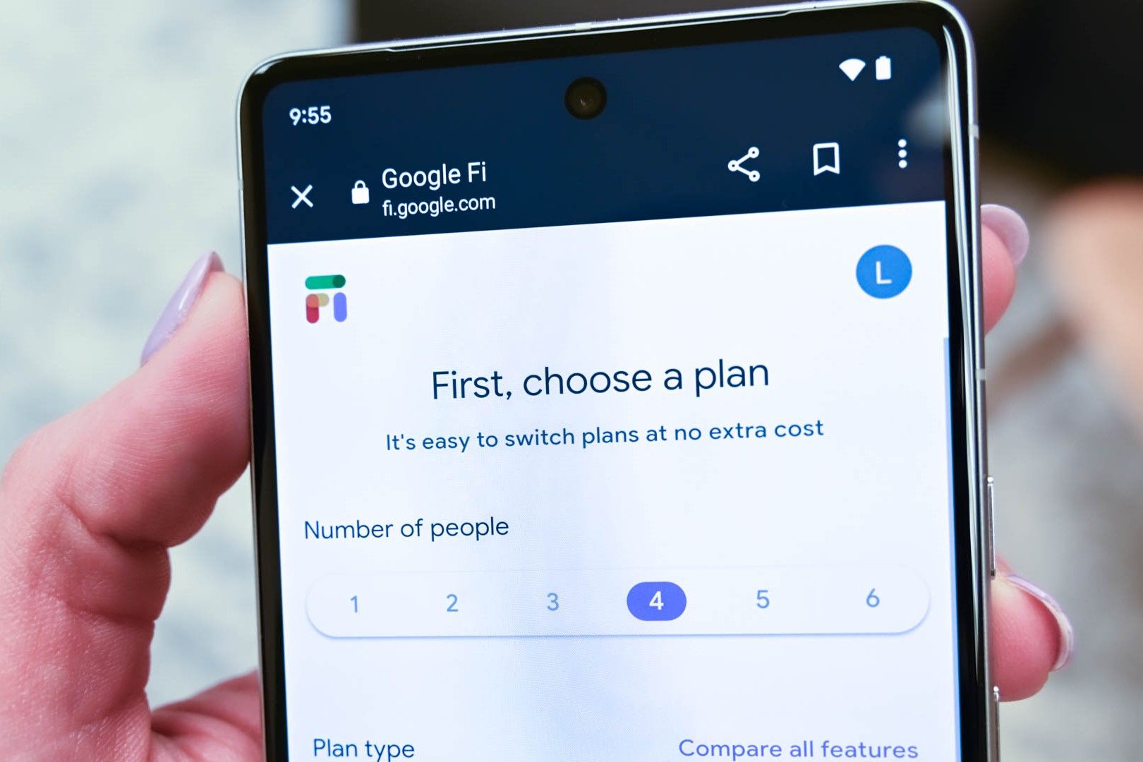 Google Fi family plan options on a smartphone