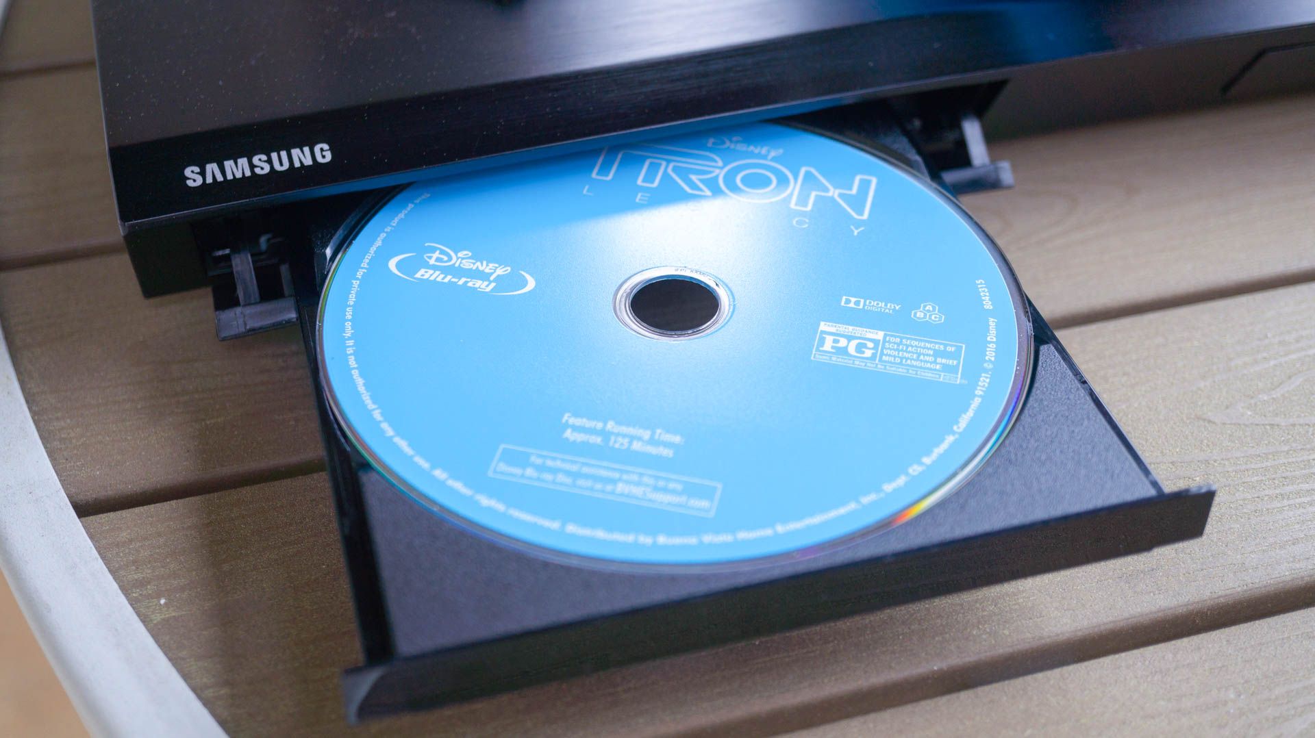 Blu-ray disc in Blu-ray player drive tray