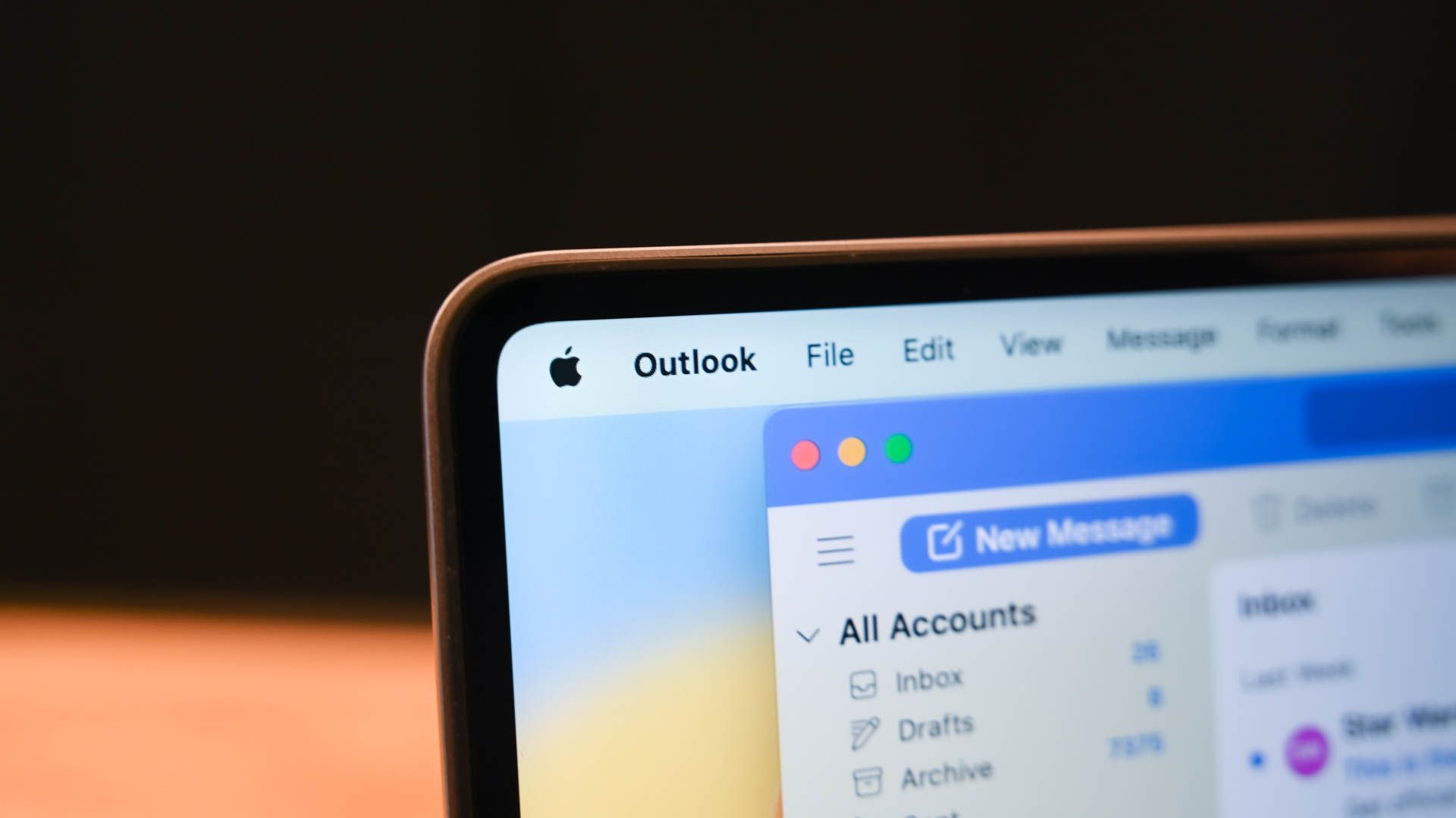 The Outlook app open on a Macbook.